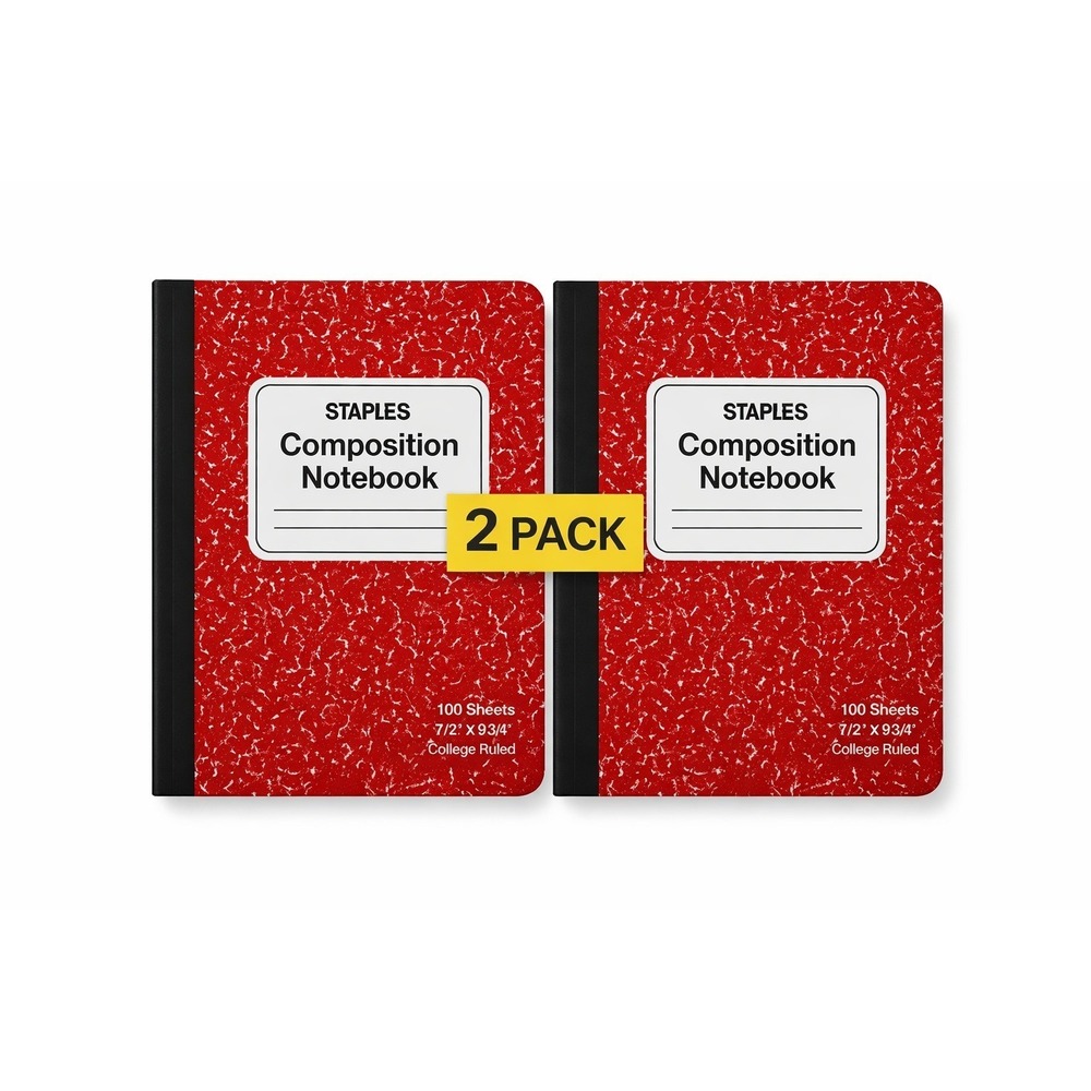 2x Staples‎ Composition Notebook College Ruled 100 Sheets 7.5x9.75